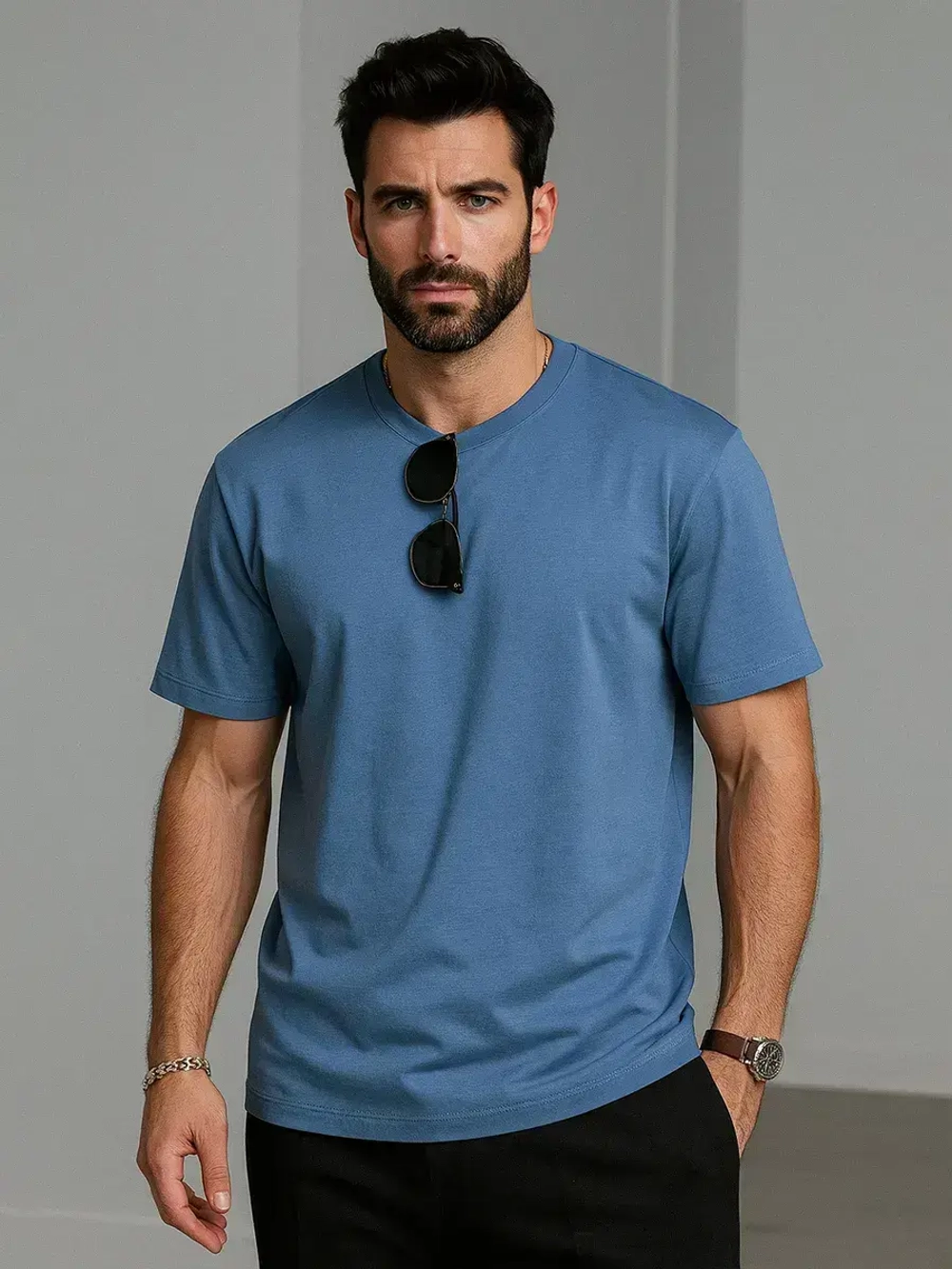 Футболка мужская летняя повседневная однотонная хлопок