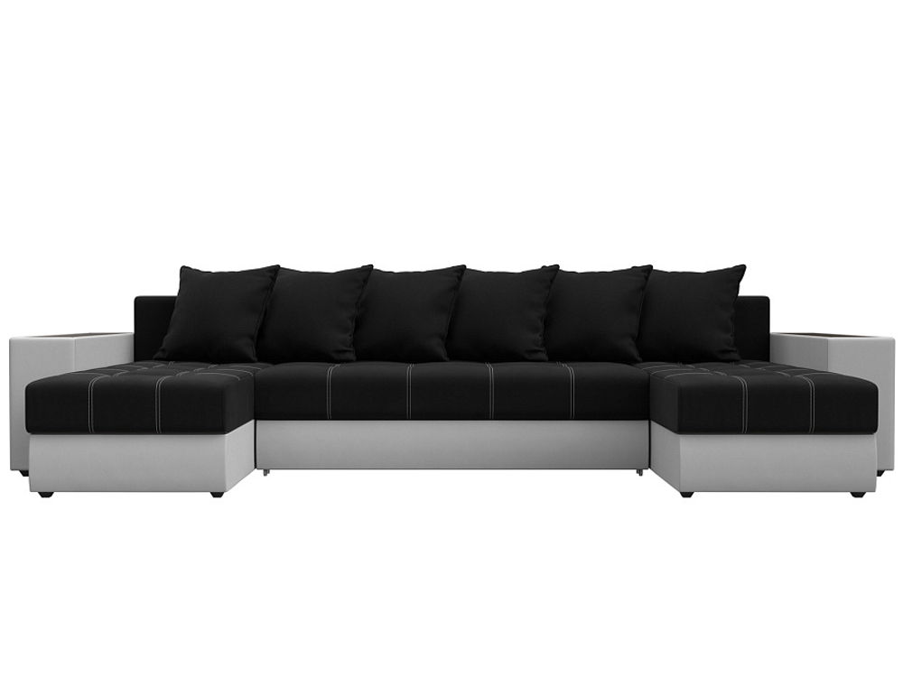 Диван П-образный Дубай полки слева, Черный\Белый, Микровельвет\Экокожа, 31514