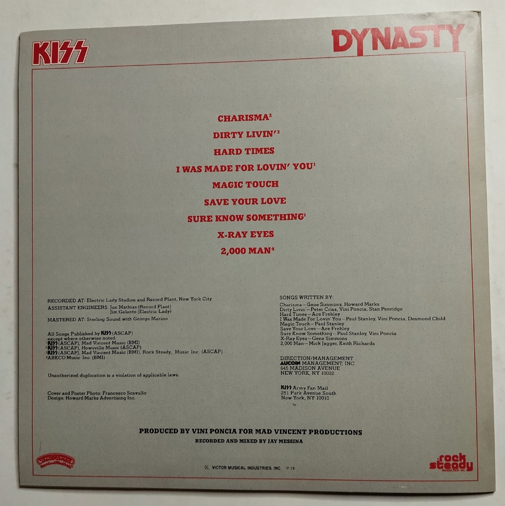 Винтажная виниловая пластинка LP Kiss Dynasty (Japan 1979) (No Obi)