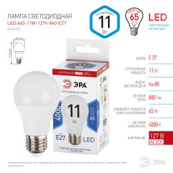 Лампа светодиодная ЭРА STD LED A60-11W-127V-840-E27 11Вт груша нейтральный белый свет E27