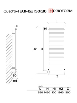 Quadro-1 EQ1 150x30 см Полотенцесушитель электрический