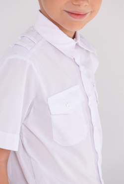 Рубашка форменная кадетская для кадетов казачья школьная детская белая короткий рукав хлопковая хлопок