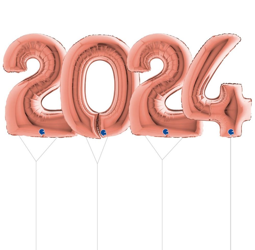 Цифры с гелием 2024 цвета Розовое золото на Новый год