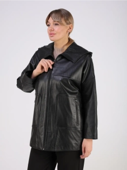Кожаная куртка демисезонная оверсайз с капюшоном