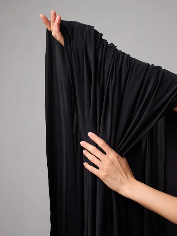 Микрофибра бельевая, эффект шелка, Турция, черный 170 (мерный лоскут)