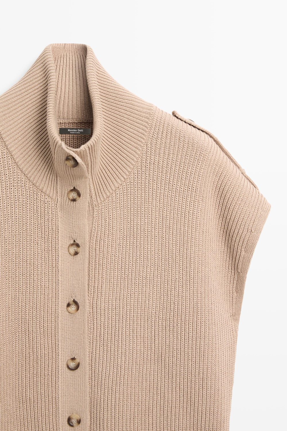 Massimo Dutti Трикотажный жилет из 100% хлопка с пуговицами, цвет верблюжьей шерсти