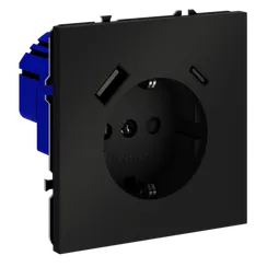 Розетка встраиваемая VOLTUM S70 с заземлением и защитными шторками, 16А, с USB, A+С, (черный матовый