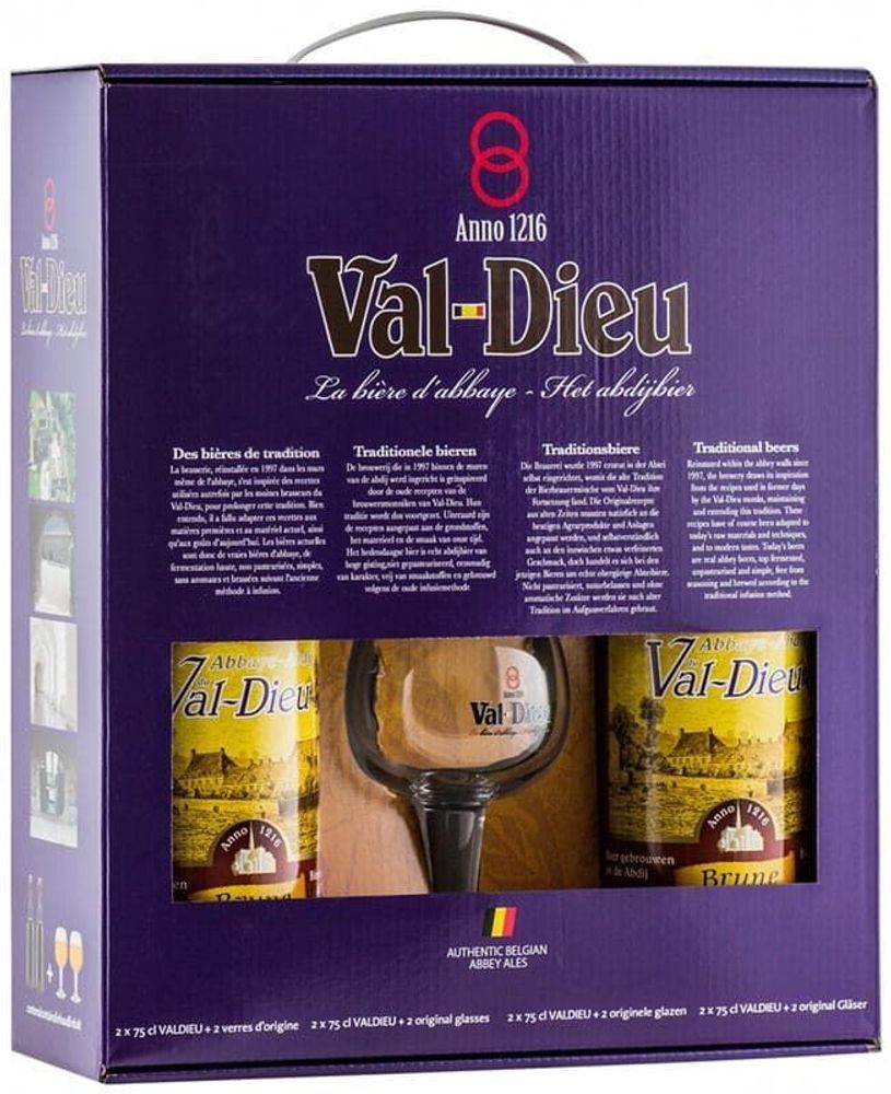 Подарочный набор Val-Dieu Brune (2x0.75) + 2 бокала