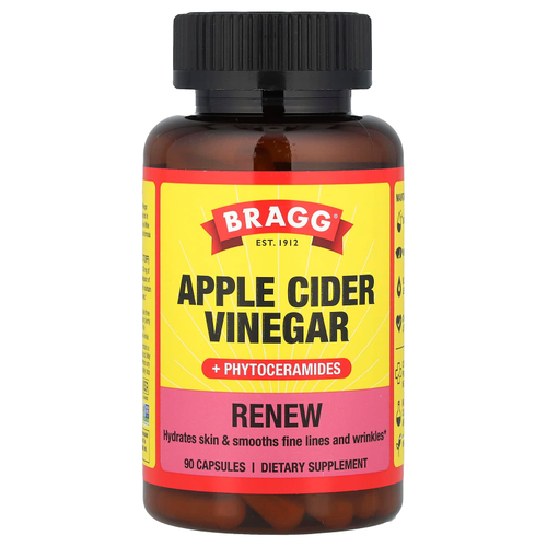 Bragg, Renew, яблочный уксус с фитокерамидами, 90 капсул