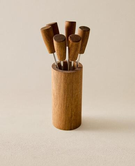 ZARA HOME НАБОР ШПАЖЕК ДЛЯ ЗАКУСОК С ДЕРЖАТЕЛЕМ (6 ШТ.), СВЕТЛО-БЕЖЕВЫЙ