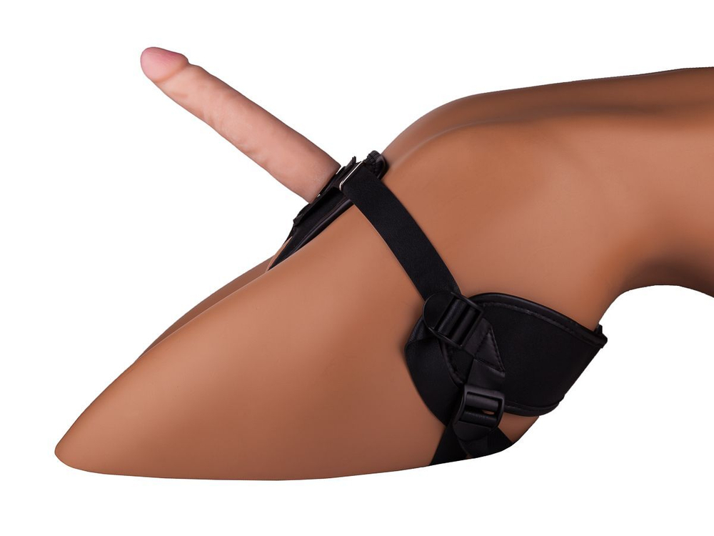 Женский страпон с реалистичной насадкой - 17 см. (Цвет: телесный с черным)