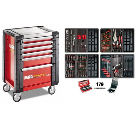 519 R6/3A150 Тележка инструментальная, шесть ящиков с инструментом 179 предметов, USAG (Италия)