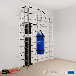 Шведская стенка Sv Sport усиленная 68530 (Турник стандарт/Брусья/Скамья/Канат/Лестница/Цепь/Мешок 30кг/Канатный лаз)