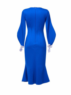 Платье с длинным рукавом и манжетом синее 06-01-19FW