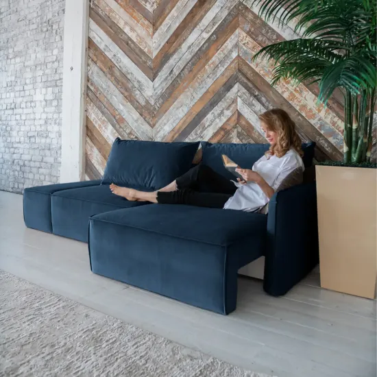 ПОРТЛЕНД Диван прямой с банкеткой синий