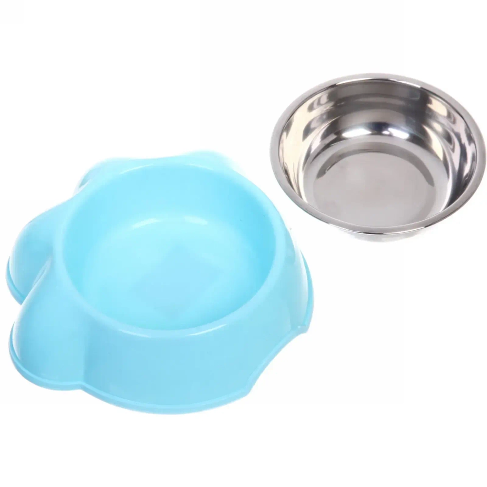 Миска пластиковая с металлической чашкой «Лапка» 16*4,6см цвет голубой