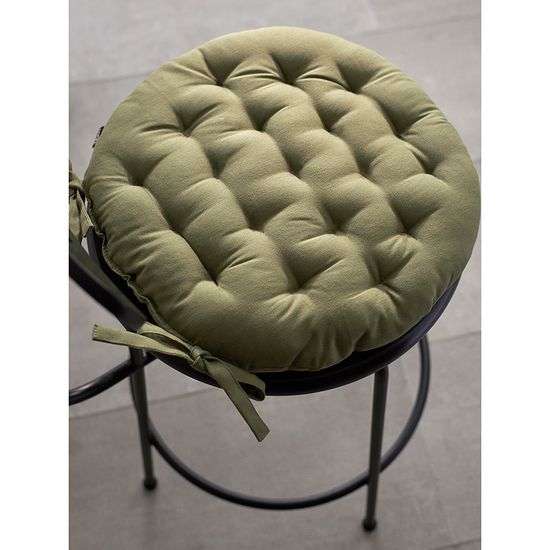 Подушка на стул круглая из хлопка оливкового цвета из коллекции essential, 35 см