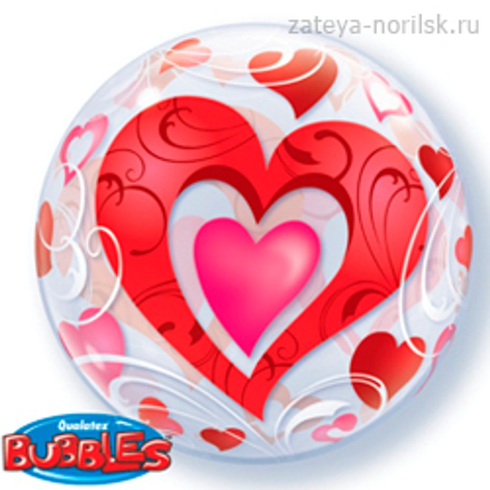 BUBBLE Сердца красные и Завитки