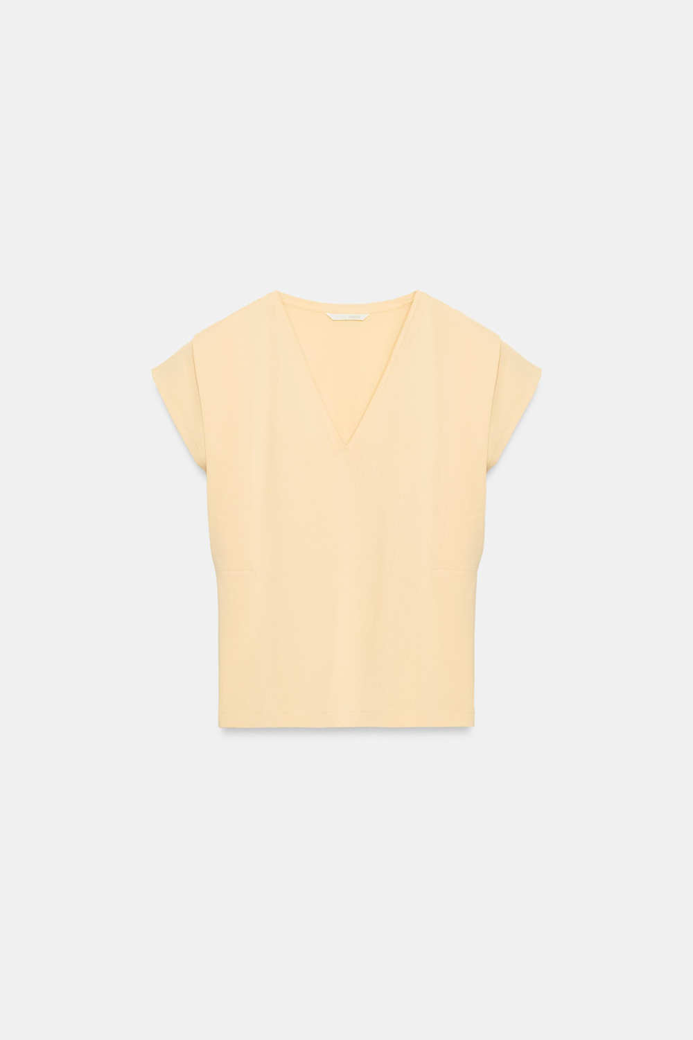 ZARA ХЛОПКОВАЯ ФУТБОЛКА С V-ОБРАЗНЫМ ВЫРЕЗОМ, ПЕРСИКОВЫЙ