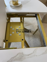 Круглый раздвижной стол "Бонжур", керамогранит, белый мрамор и стулья "Версаль"