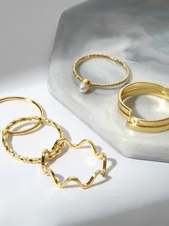 Кольцо набор 5 штук "Идеальные пальчики" плетение, цвет белый в золоте