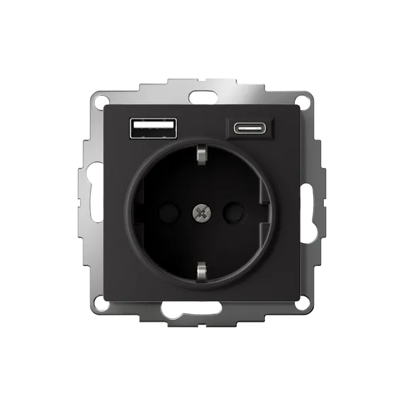 Розетка AtlasDesign 16А с 2-мя заряд. устройствами USB тип A+C 5В/2.4А 2х5В/1.2А механизм карбон SE ATN001032