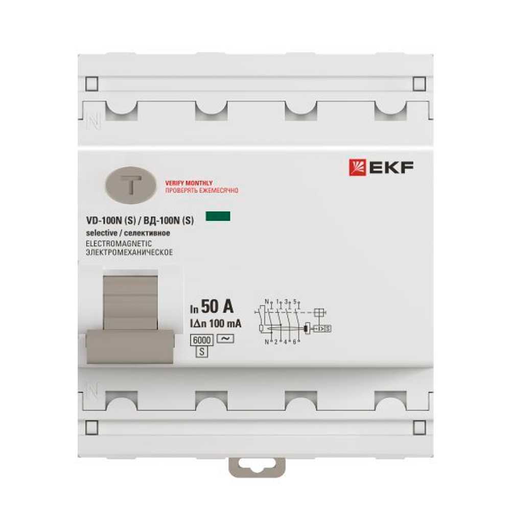 Выключатель дифференциального тока ВД-100N (S) 4P 50А 100мА тип AC эл-мех 6кА PROXIMA EKF