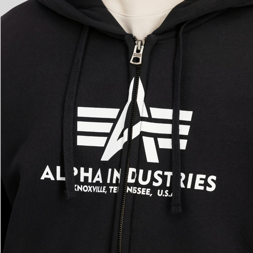 Толстовка Alpha Industries Basic Big Logo Zip Hoodie (Чёрная)