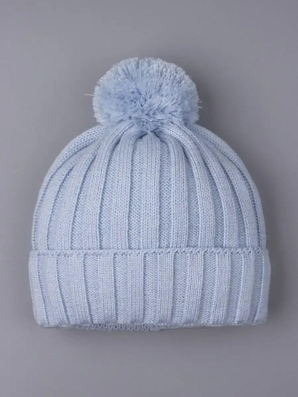 Шапка детская осенняя вязаная с помпоном