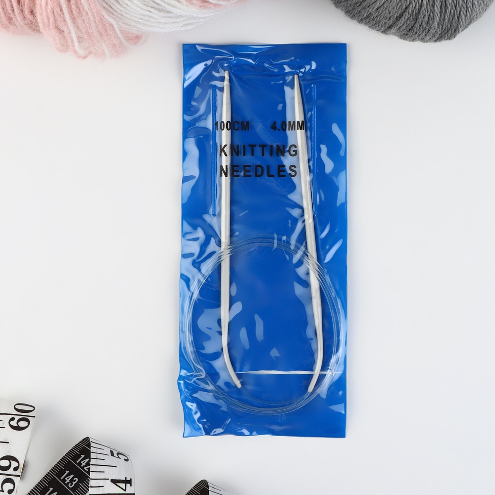 Спицы круговые, для вязания, с тефлоновым покрытием, с пластиковой леской, d = 4 мм, 100 см