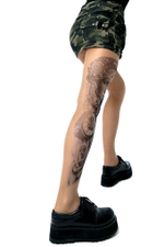 Колготки с рисунком в виде девушки с макияжем калавера на левой ножке (Размер: S-M-L) (Цвет: бежевый)