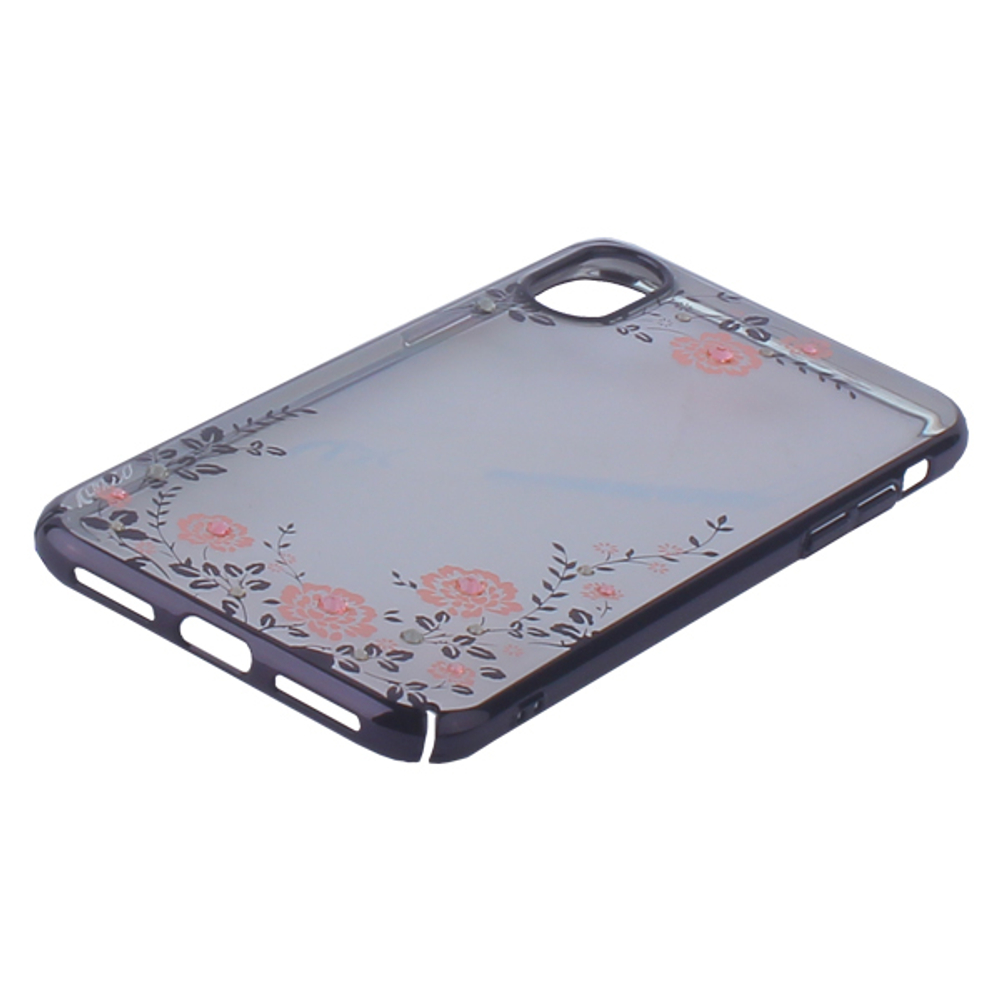 Чехол-накладка KINGXBAR для iPhone XS/ X (5.8&quot;) пластик со стразами Swarovski 49F (розовые цветы) черный