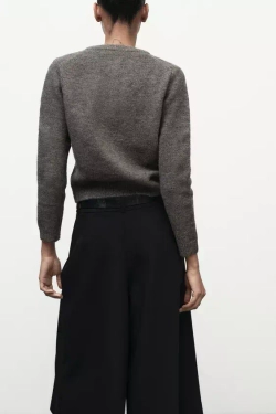 ZARA КАРДИГАН С МЕТАЛЛИЧЕСКИМИ ПУГОВИЦАМИ, ТЕМНЫЙ СЕРО-КОРИЧНЕВЫЙ