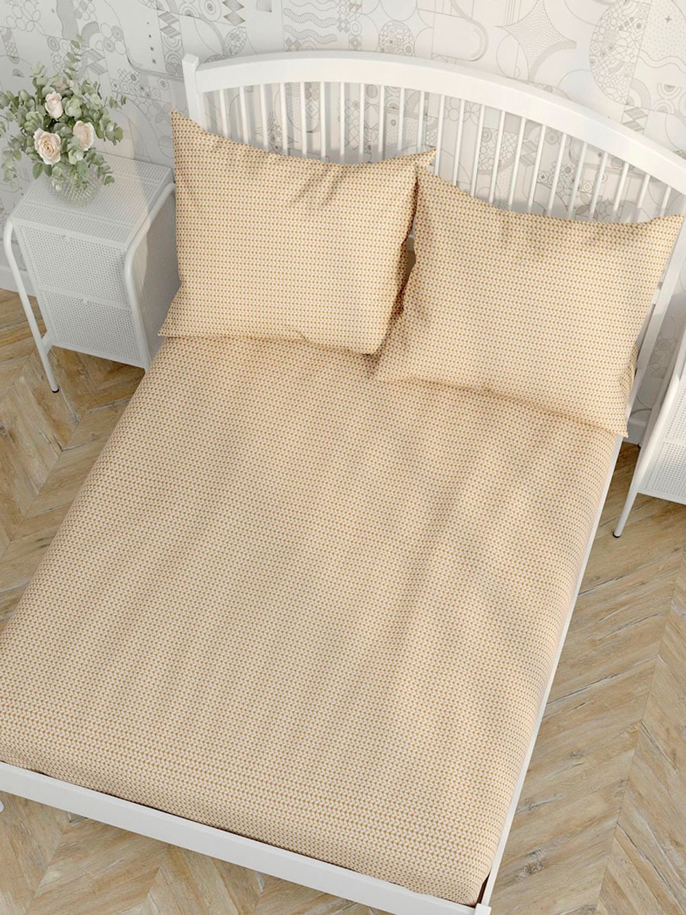 Постельное белье Сказка "Вязание на бежевом" евро Наволочка 50х70 см 2 шт Простынь 240х215 см Пододеяльник 200х215 см, перкаль