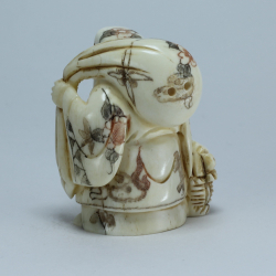 Эксклюзивная нэцкэ Дзюродзин с мешком риса и корзиной рыбы