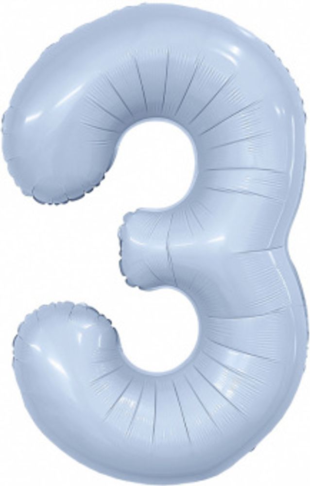 Шар-цифра, фольга, Голубой небесный, Slim, "Цифра 3", 102 см (Agura), инд. уп.