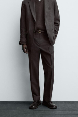ZARA КОСТЮМНЫЕ БРЮКИ ИЗ 100% ШЕРСТИ — LIMITED EDITION, ТЕМНО-КОРИЧНЕВЫЙ