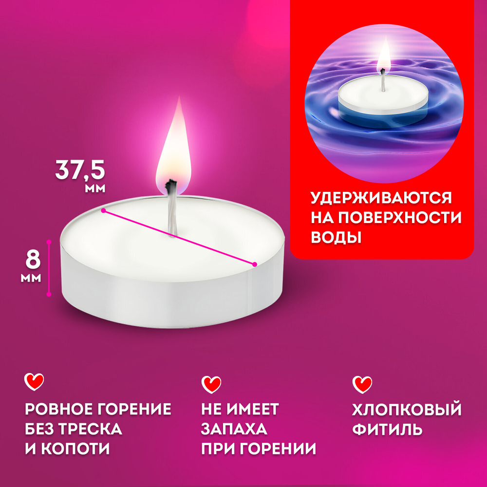 Свечи чайные Standard до 3 5 часов горения вес 8 5 г комплект 100 шт. в гильзе LAIMA (5 штук в упаковке)