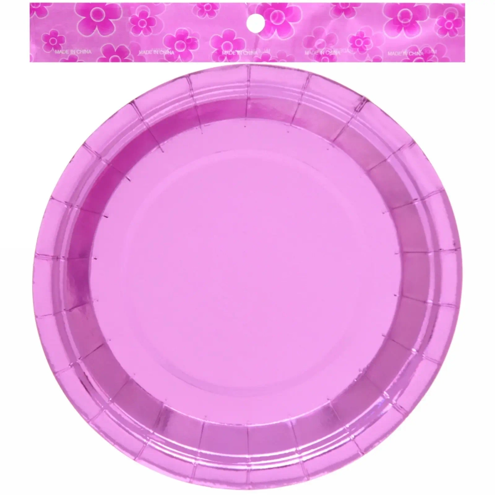 Тарелка бумажная 18 см в наборе 10 шт «Диско», Розовая