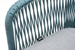 "Марсель" стул плетеный из роупа, каркас алюминий светло-серый (RAL7035) муар, роуп бирюзовый круглый, ткань светло-серая