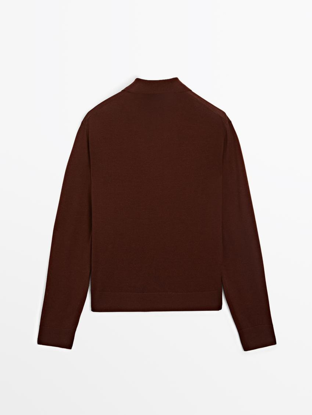 Massimo Dutti Свитер из 100% шерсти с воротником поло и пуговицами, черепичный