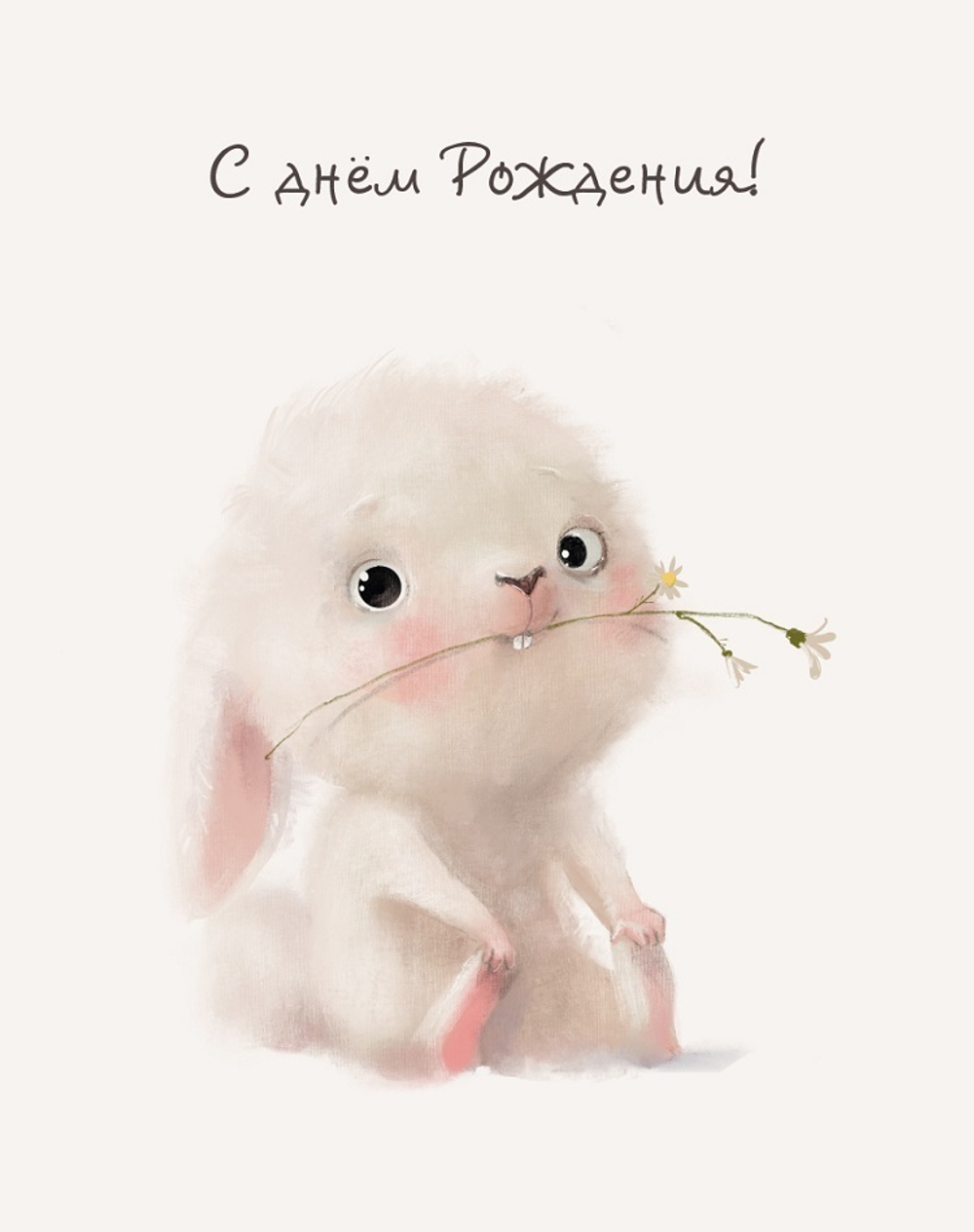 Мини-открытка, С Днем Рождения! (пушистый зайка), 7,5*9,5 см,