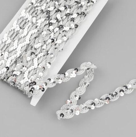 Тесьма декоративная с пайетками 15мм цв.серебряный 10228243