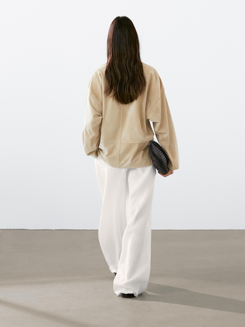 Massimo Dutti Блузка из плотной замши, каменно-серый