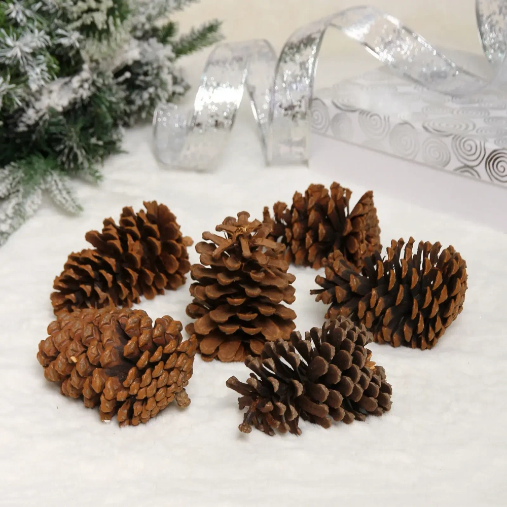 Композиция новогодняя «Шишки в лесу» (набор 6 шт) 12 см