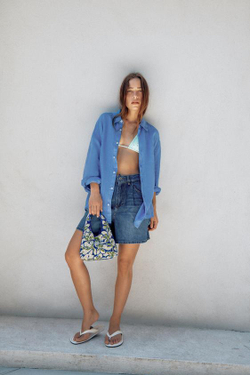 ZARA ДЖИНСОВЫЕ ШОРТЫ С ВЫСОКОЙ ПОСАДКОЙ, СИНИЙ