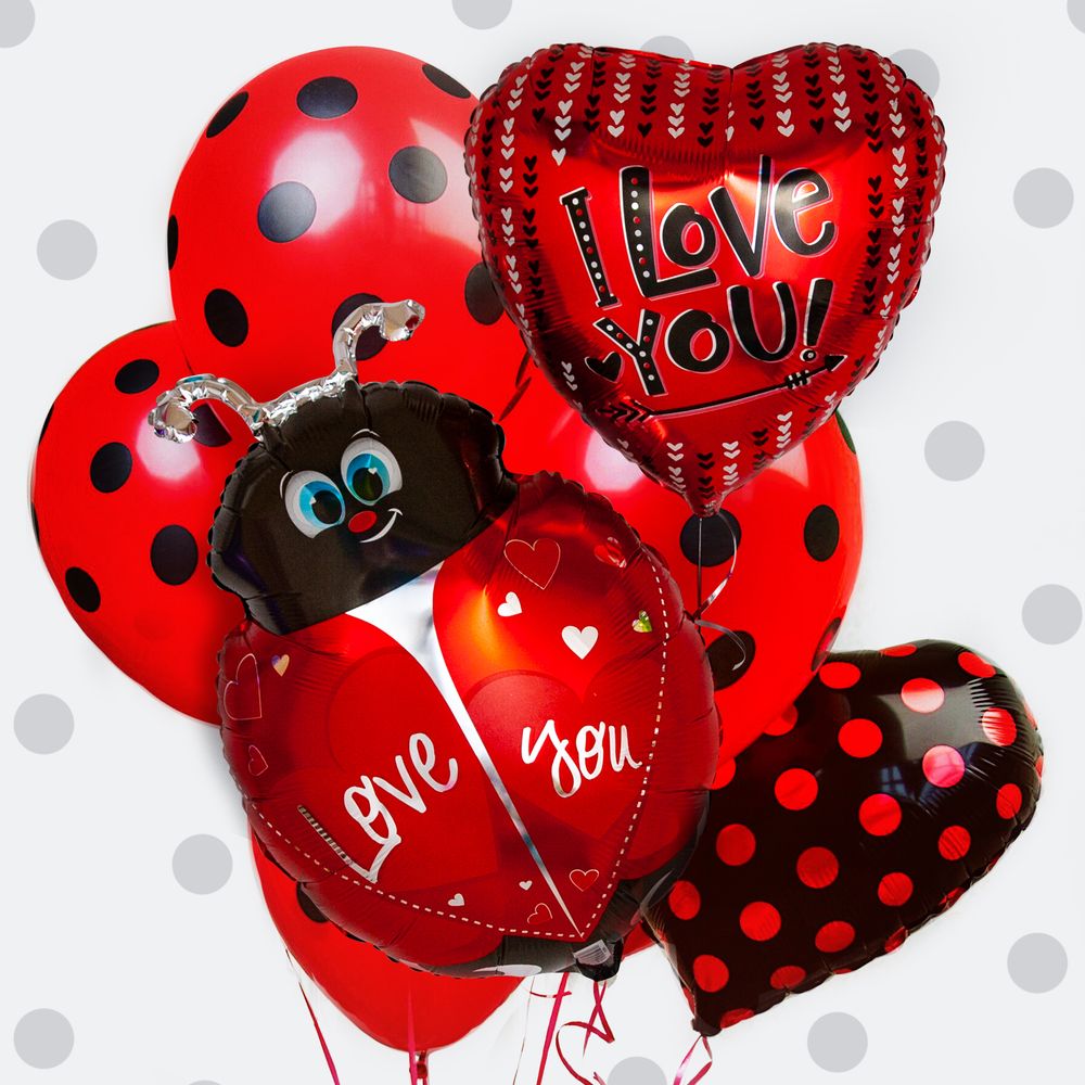 Шар (18"/46 см) Сердце, Красные точки, Черный