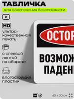 Табличка для обеспечения безопасности "Осторожно, возможно падение", для офиса, по охране труда для предприятия, организаций, 40х30 см, Silver Plane x Айдентика Технолоджи