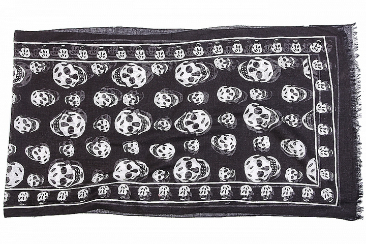 Кашне материал Хлопок 100% "Черепа" цвет белый на черном фоне 170x50 см 2000000078571