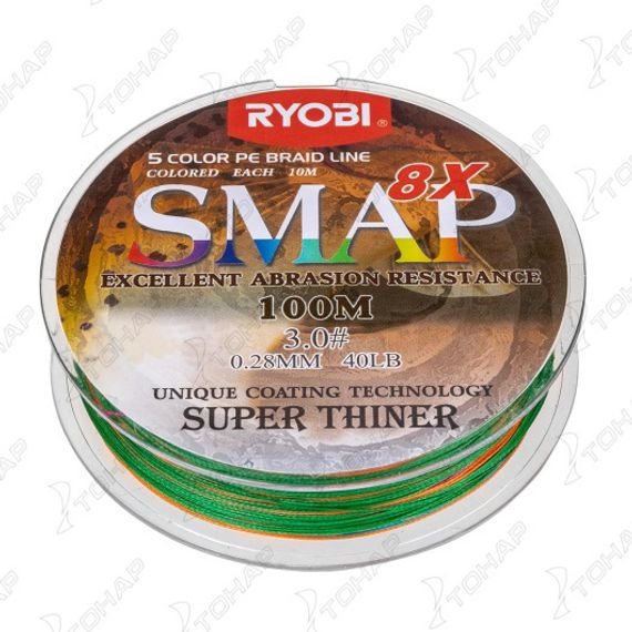 Шнур SMAP PE8X-100M 3.0# Multi Colour 0,285мм Ryobi